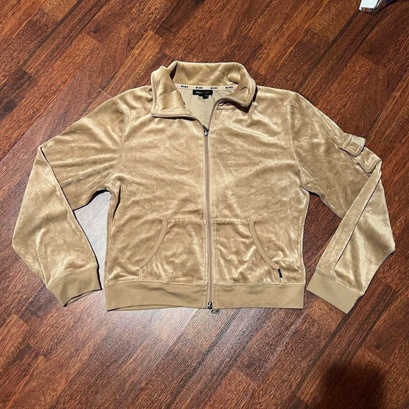 BCBGMaxazria Women Beige Tan Velour Velvet Workout Tracksuit Set Size L/XL Y2K - Picture 2 of 6